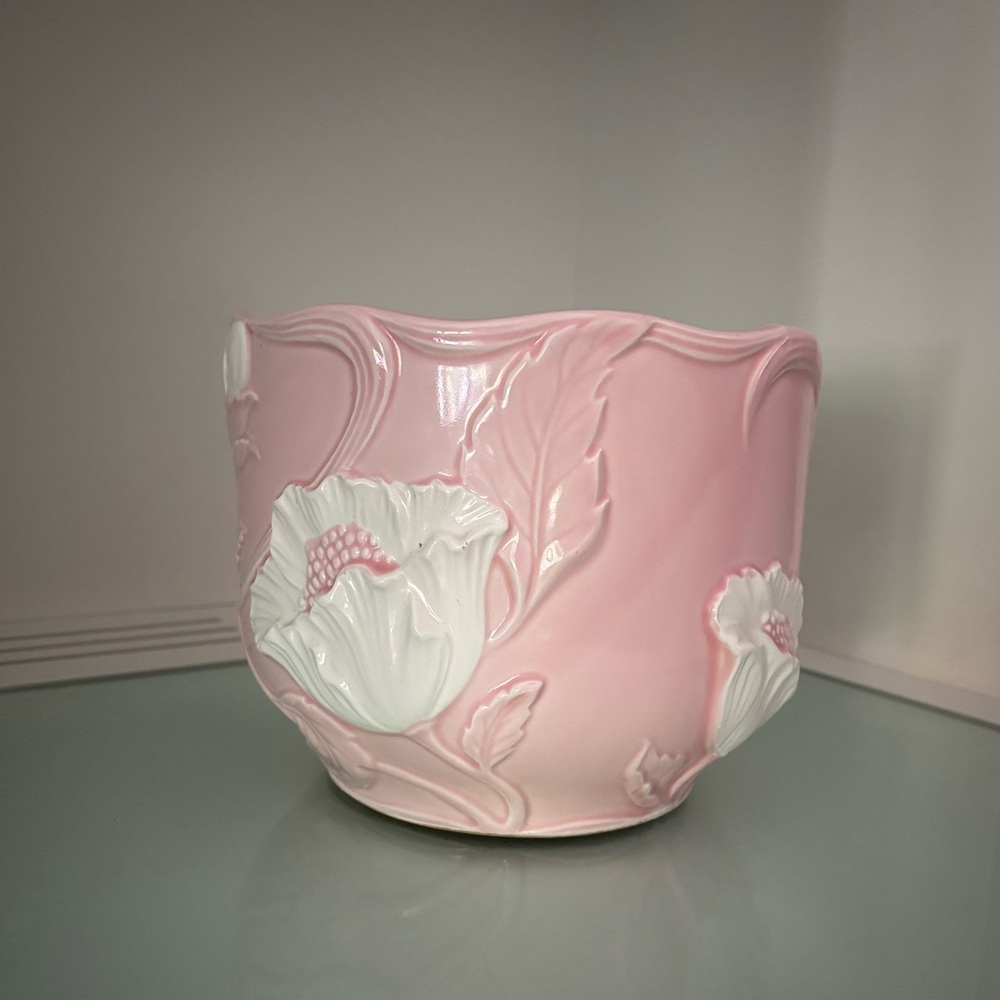 Pink Floral Embossed Ceramic Bowl